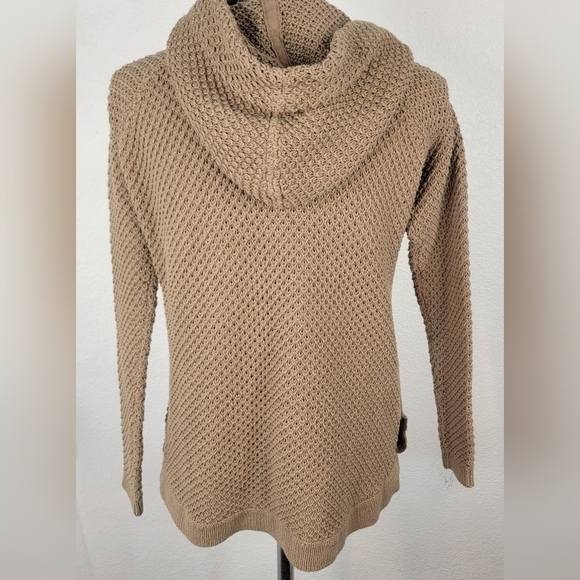 Anthropologie Sparrow Sz S Hooded Cardigan Pockets Snap Front Tan - Picture 3 of 11